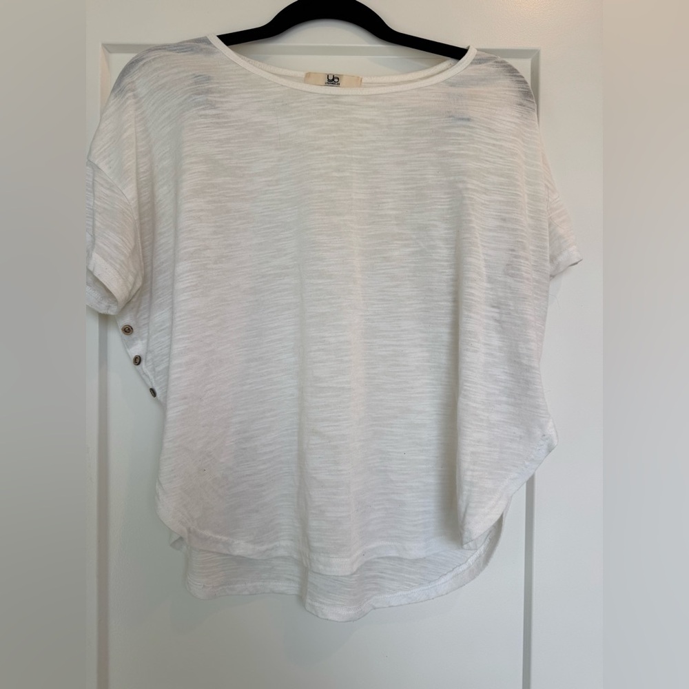 Ya Los Angeles White Short Sleeve Top with Button Detail
